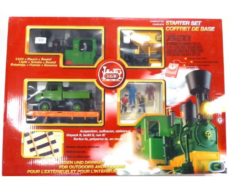 LGB G Gauge 78302 Starter Set consisting of 0-4-0T Locomotive LGB 2 (makersplate number 2774) Low-sided wagon with truck load