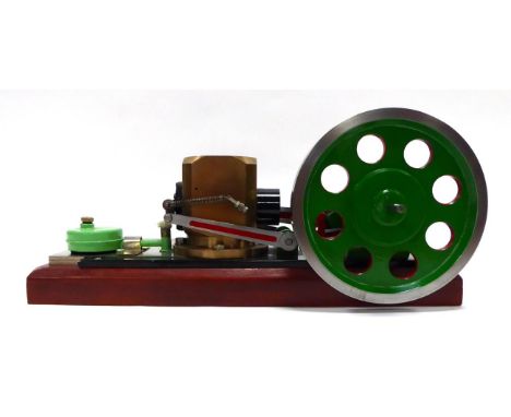 Vacuum (Flame Licker) Engine with brass surround to cylinder, driving a single flywheel 14'', 36cm long (E)