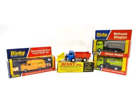 Dinky Window Box Models 449 Johnston Road Sweeper, 978 Refuse wagon light green cab and 417 Motorway Services Ford Transit; t