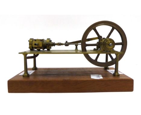 Live Steam Stationary Engine constructed in brass with single fixed horizontal cylinder and single flywheel on table 7'', 18c