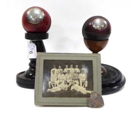 Cleveland & Tees-Side Cricket Association 1912 Bowling Prize won by C J Barnes, consisting of a Cricket Ball with silver plaq