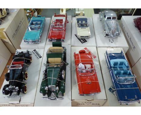 Danbury Mint USA Cars 1933 Pierce Silver Arrow, 1966 Ford Mustang, 1959 Cadillac Series 62, 1932 Cadillac V16 Sport Phaeton, 
