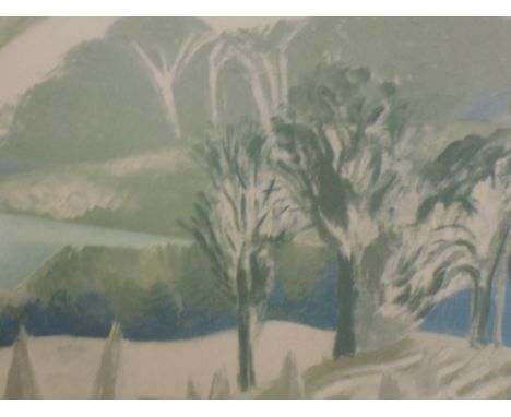 A print after Paul Nash, woodland landscape, lithograph 1936, attributed verso, 15 x 21inPOSSIBLE FADED, LATER FRAME NO GLASS