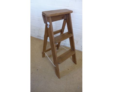 Small stripped and waxed pine step ladders - 36cm x 50cm x 79cm high