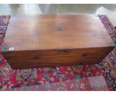 A 19th century brass cornered campaign trunk with campaign handle to front - Height 35cm x 98cm x 48cm