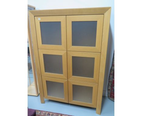 A modern light oak glazed six door cabinet by Skovby of Denmark model SM8QE - 162cm x 111cm x 48cm 