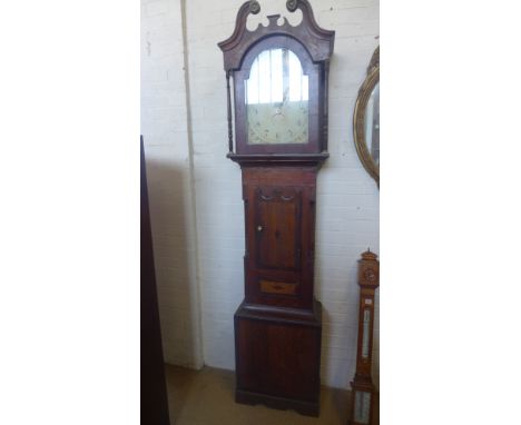 A 19th century oak and mahogany longcase clock with arched painted dial and 30 hour movement - Height 227cm - case with mould