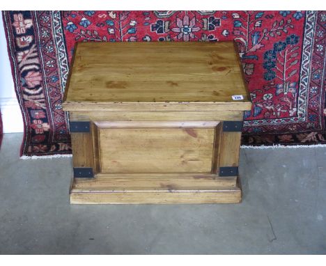 A new small stained pine and iron mounted trunk - 55cm x 39cm x 39cm