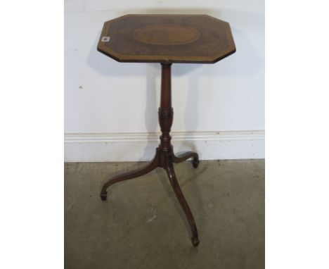 A George III burr yew and mahogany tripod table with an octagonal top - Height 72cm x 40cm x 33cm