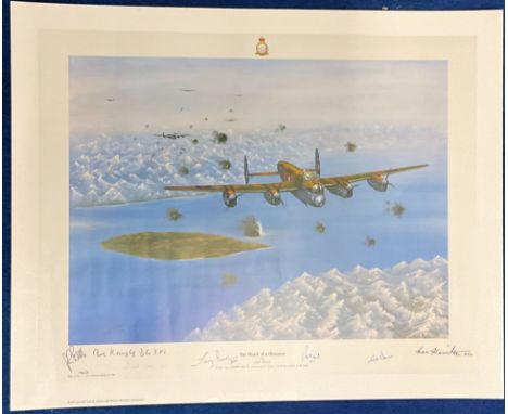 WW2 Print approx 19 x 23 The Death Of A Dinosaur by John Pettitt Multi Signed by Bill Knights, Paddy Gingles, Tony Iveson, Ma