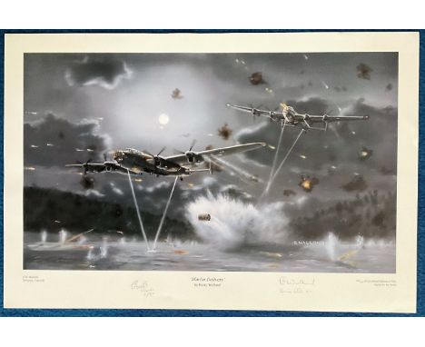 WW2 Print approx 16 x 25 Martin Delivers Signed by the Artist by Barry Wallond and Wireless Operator Colin Cole 617 Squadron 