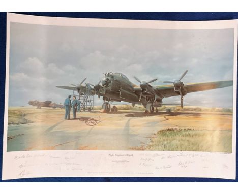 WW2 Print approx 18 x 27 Flight Engineers Report by Maurice Gardner Multi Signed by over 25 Bomber Command Veterans including