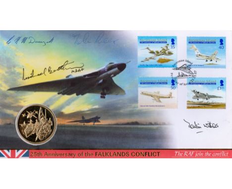 World War II Multi Signed 25th anniversary Operation Black Buck Coin cover. Signed By Falklands Martin Withers DFC, John Reev