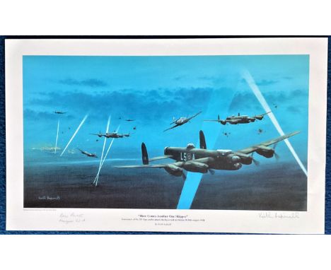 WW2 Print approx 12 x20 Here Comes Another One Skipper Signed by the Artist Keith Aspinall and G Rushton WW2 Lancaster Naviga