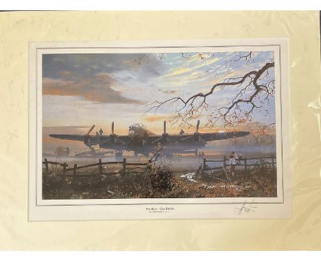Robin Smith Coloured 21 x 16 Overall Print titled Two Boys One Dream Signed by Artist. Print shows a Lancaster parked in a fi