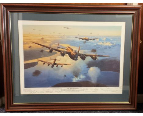 WW2 Print Framed 25 x 33 Tirpitz a Mission Accomplished by Mark Postlethwaite Multi Signed by the Artist and 13 Veterans from