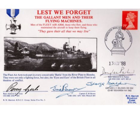 World War II FDC Multi Signed Titled The Fleet Air Arm Lest We Forget The Gallant Men And Their Flying Machines. Signed by Re