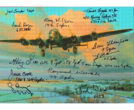 Aviation Artist Robert Taylor Multi Signed Christmas Card by 13 Bomber Command Veterans. Inside of card is plain. Print on fr