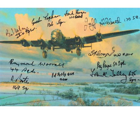 Aviation Artist Robert Taylor Multi Signed Christmas Card by 10 Bomber Command Veterans. Inside of card is plain. Print on fr