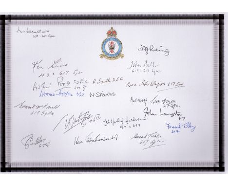 World War II Multi signed Bomber Command Veterans on a A4 Sheet. Signatures from Johnny Johnson, Ken Lucas, Tom Bennett, Arth
