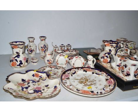 Extensive selection of Masons 'Mandalay' ceramics including vases; circular wall clock; tea pot; lidded cheese dish; photogra