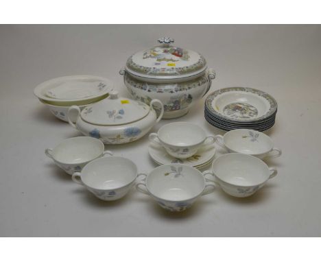 A Wedgwood part dinner service, comprising lidded twin-handled tureen and seven bowls; together with a Wedgwood "Ice Rose" pa