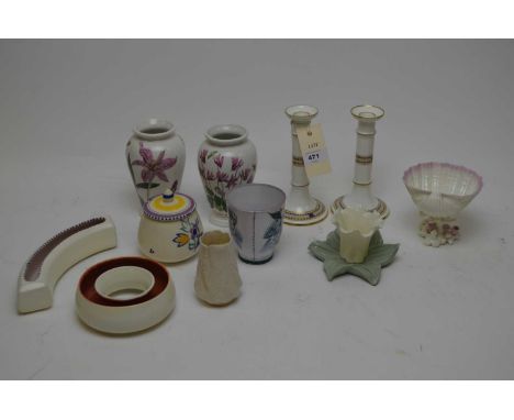 Selection of decorative ceramics, including: Belleek shell shaped comport; Belleek shell cream jug; Royal Worcester China Wor