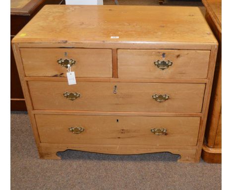 A 20th Century pine chest of drawers, the caddy top above an arrangement of two short over three long graduated drawers, rais