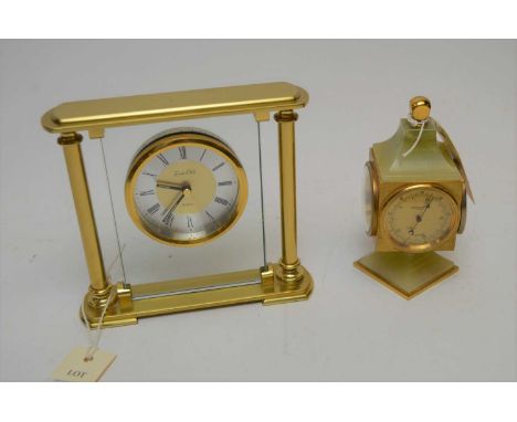 Imhof clock/desk compendium, the gilt metal mounted onyx framed revolving body set with four dials displaying time, weather, 