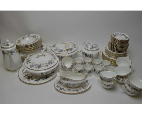 Royal Worcester 'June Garland' pattern dinner, tea and coffee service: including two twin-handled, lidded tureens; tea pot; c