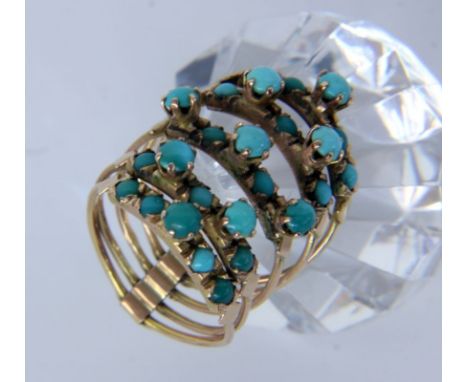 5-TEILIGER RING.585/000 Gelbgold mit Türkisen. Ringgr. 54, Brutto ca. 6,6g