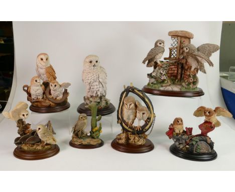 A Collection of Country Artists Owls: To include Tawny Owls on derelict Tractor, Barn Owls on Plough, Barn Owls on a Horse ha