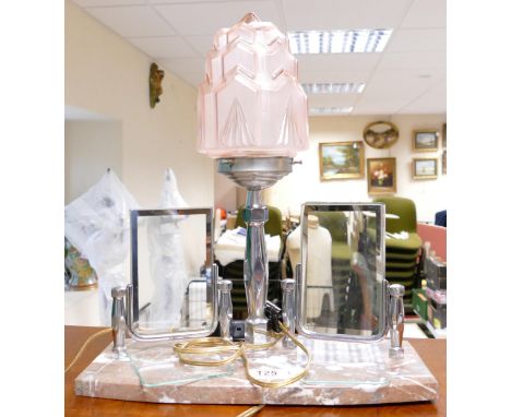 Art Deco Marble Based Dressing Table Lamp With Picture Frame Feature: length 35cm, height 40cm 