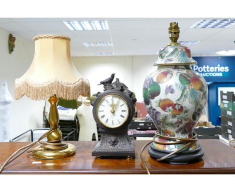 Two Large Modern Pottery Lamp bases, together with similar mantle clock(3) 