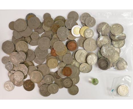 A collection of pre 1947 silver coins, 239.7g, together with a collection of various world coins. 