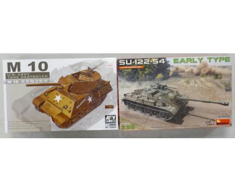 Ar.V Club &amp; Mini Art Branded 1/35 Scale Model Tanks to include M10 US Army Tank Destroyer &amp; SU-122 54 Early Type, loo