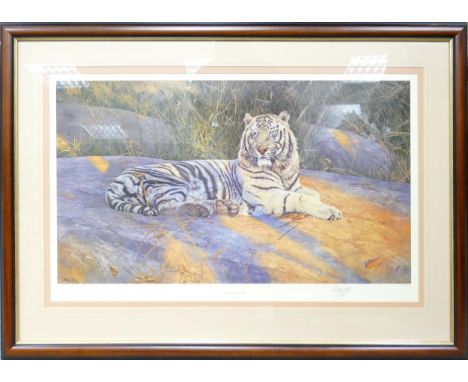 Large Anthony Gibbs Print The Great White Tiger Ltd Edition 1017 / 1500, signed on mount, frame size 70 x 100cm 