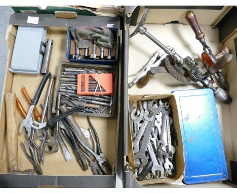 A good collection of vintage DIY hand tools. Including bits, spanners, pliers, socket sets etc ( 2 trays) 