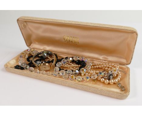 A collection of jewellery: including 9ct gold ladies Avia wristwatch (not working),&nbsp; beads, pearls and silver earrings e