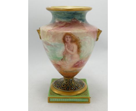 Early 20th Century Wedgwood Hand Decorated Handled Vase with nude imagery , both handles damaged, height 17cm 