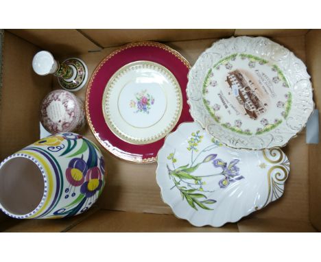 A Collection of pottery including: Poole vase (cracked), Aynsley floral plate, Spode dish etc 