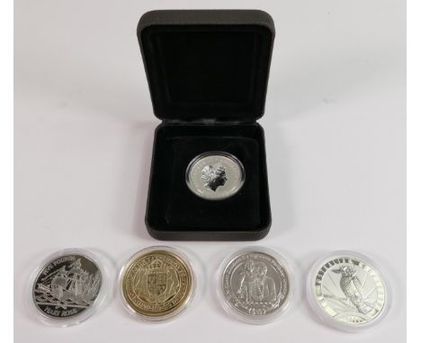 A collection of silver proof coins: comprising 1489 Henry VII gold plated silver sovereign, 20g, Perth Mint Elizabeth II long