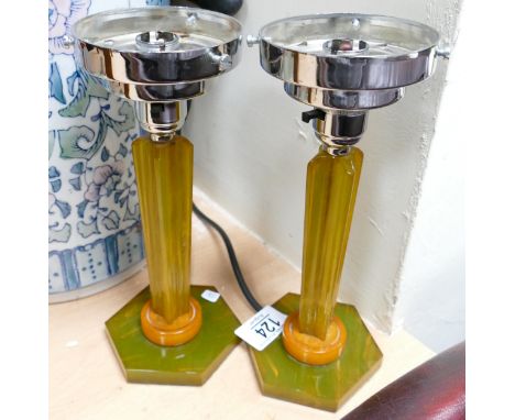 Pair Rewired Art Deco Phenolic Lamp Bases: height to top of fitting 23cm(2) 