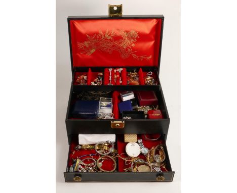 A good job lot collection of costume jewellery in large jewellery casket with drawer below.  Full of interesting jewellery wi