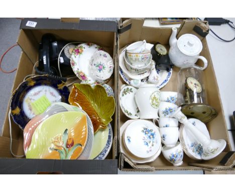 A mixed collection of items to include vintage dial telephone, Shorter embossed plates, floral decorated tea ware etc (2 tray