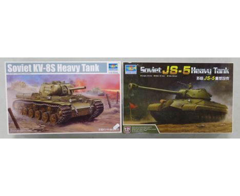 Trumpeter Branded 1/35 Scale Model Tanks to include Soviet Tanks Models KV8s &amp; JS-5, looks to be complete but unchecked (