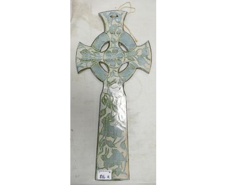 Large Studio Pottery Celtic Cross, height 49cm 