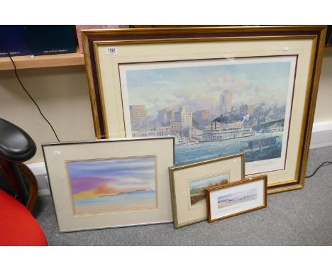 Large Limited Edition Print of Greater Pittsburgh: together with John B Aragon Watercolour titled Pacific Coastline, Oil on C