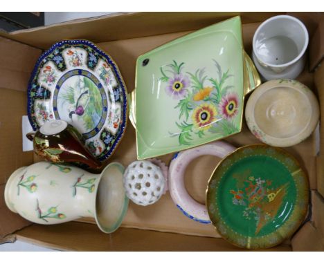 A mixed collection of items to include E Radford hand decorated items, Carlton Ware Art Deco Platter, Spode Wild Duck pattern