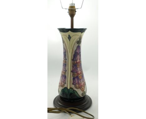 Large Moorcroft Foxglove Patterned Lamp Base: heigh to fitting 33cm 